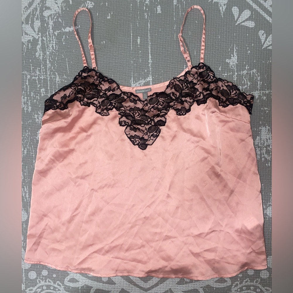 Charlotte Russe Pink and Black Lace Detail Lingerie Top